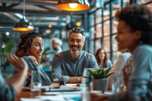 Leader inspirant motivant ses équipes vers le succès
